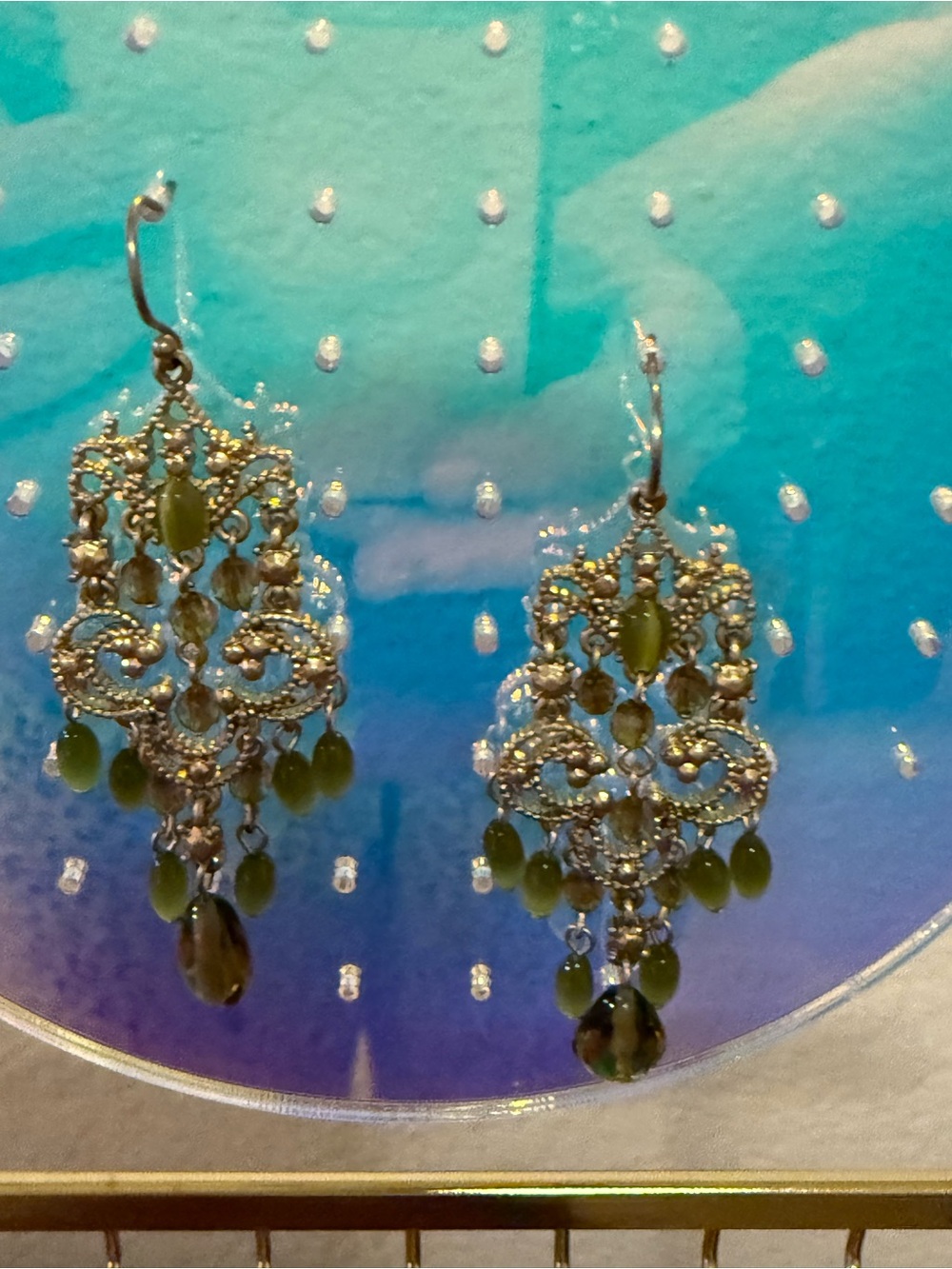 Liz Claiborne Dangle Green Crystal Chandelier Earrings - Picture 11 of 12